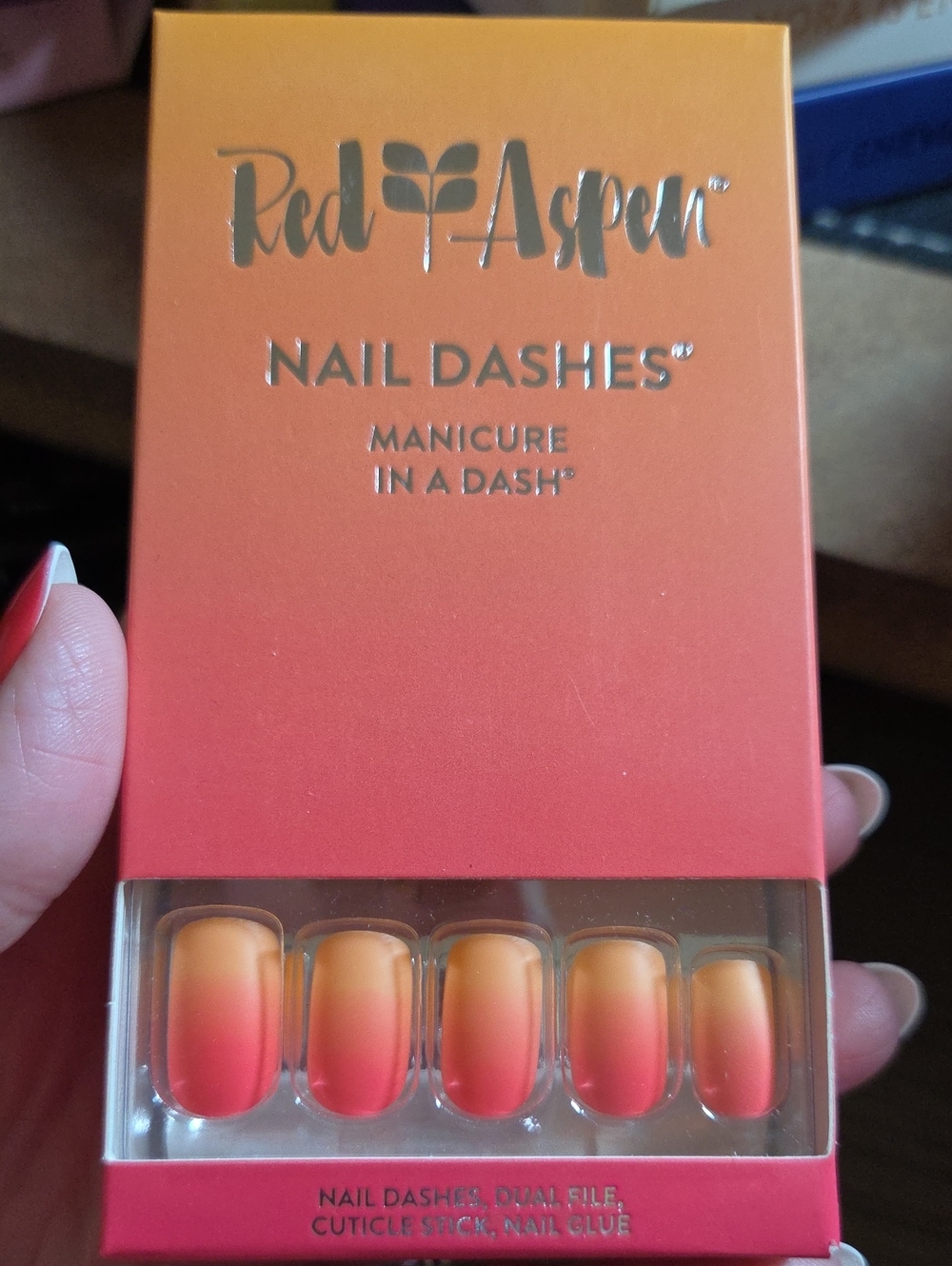 Red Aspen Nail Dashes Ombré Press-On Nails Sunset Pink Orange Malibu Bound Maya